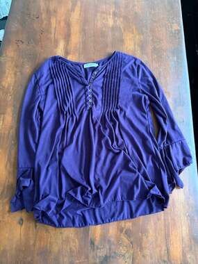 New Light Purple Pintuck Pleated Button-Front Long Sleeve Tunic Blouse